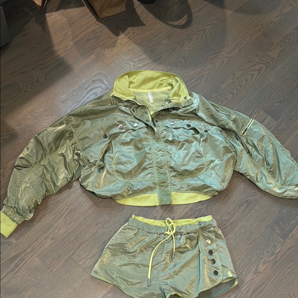 Free People Green and Yellow Windbreaker Set